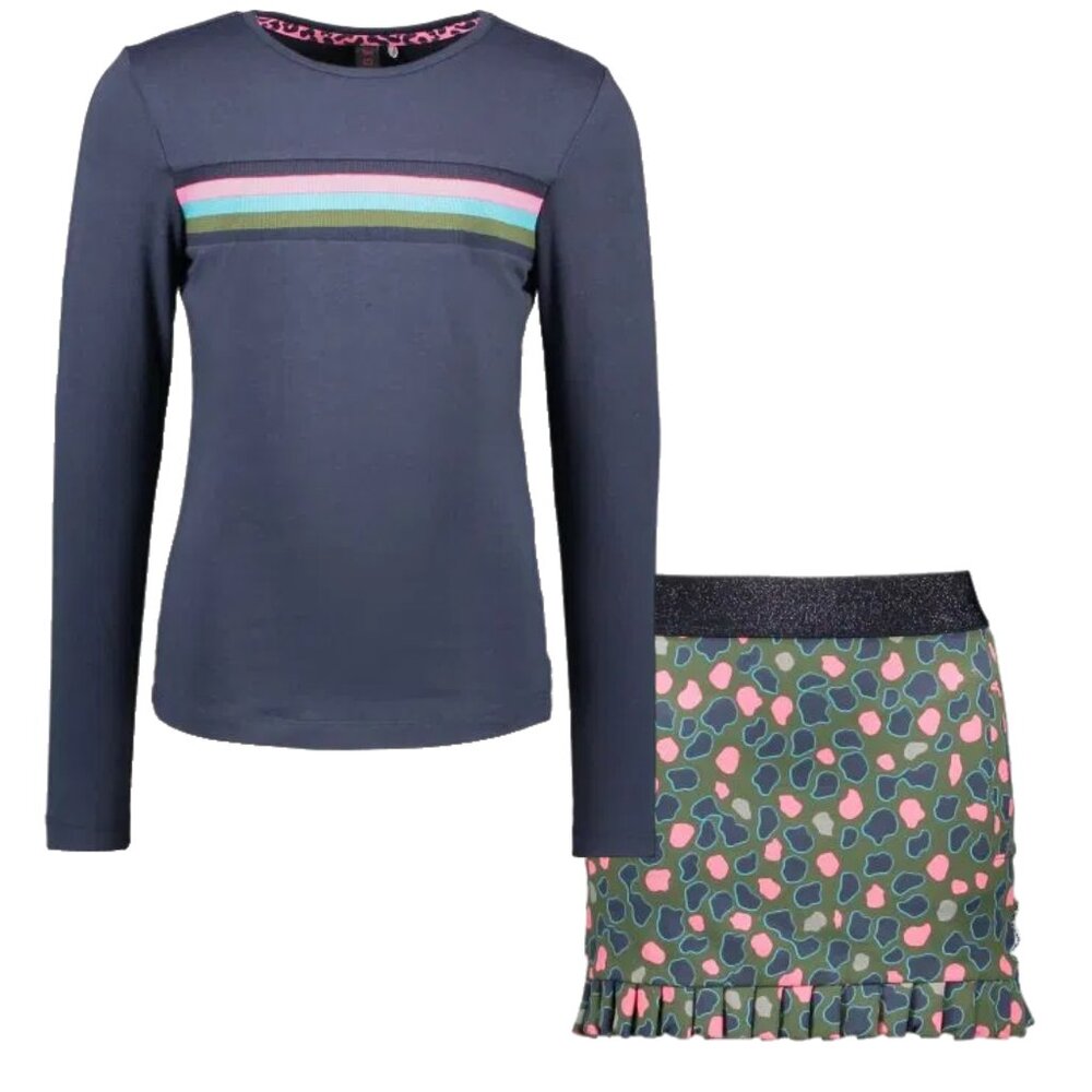 NWT B.Nosy Army green fleece skirt with print and navy t-shirt set